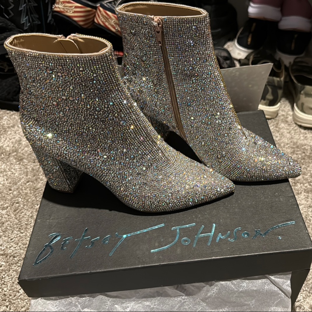 Betsey Johnson Sparkling Silver Ankle Booties